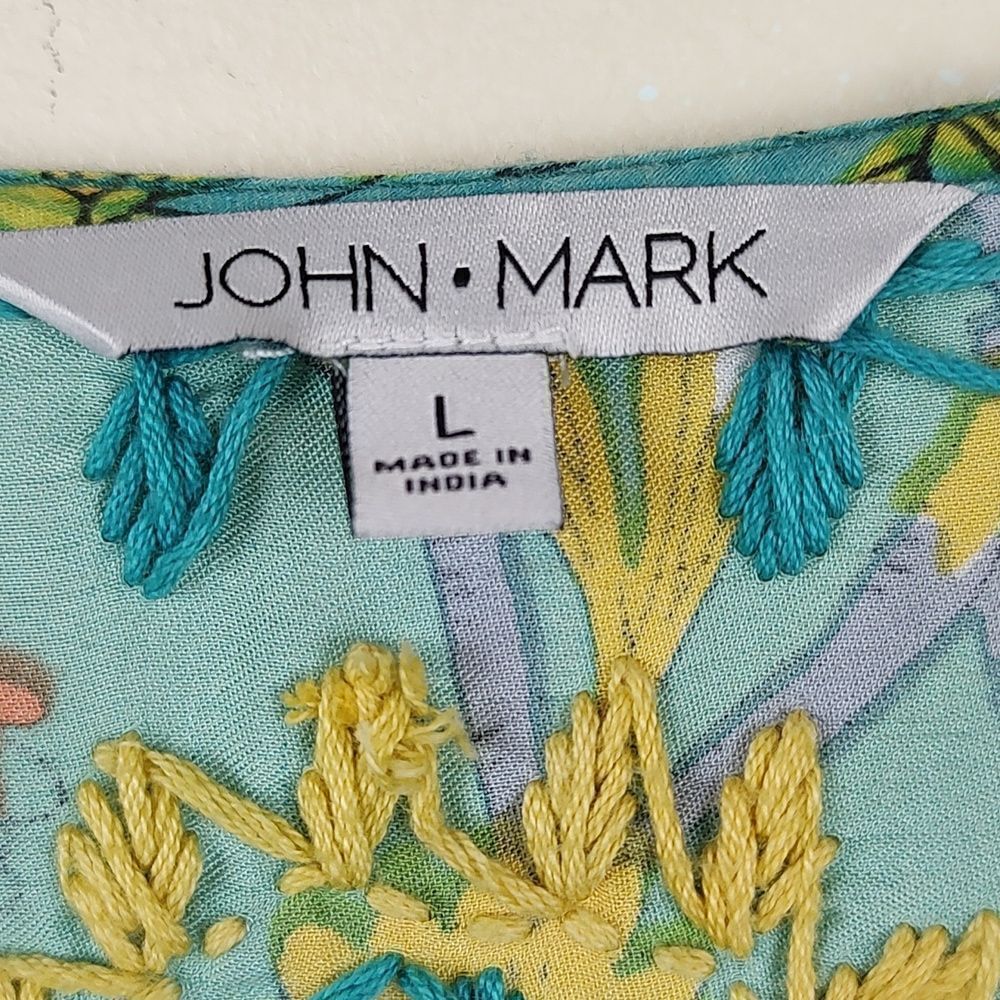John Mark Turquoise Floral Embroidered Tunic Blouse - Picture 2 of 14